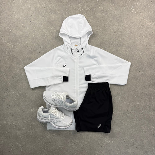 ASICS SPIRAL WINDRUNNER JACKET & SHORT SET - WHITE / BLACK