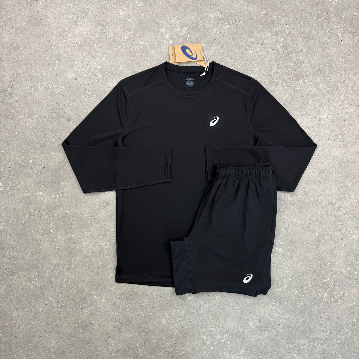 ASICS CORE LONG SLEEVE T-SHIRT & SHORT SET - BLACK