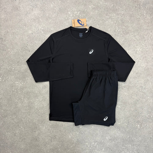 ASICS CORE LONG SLEEVE T-SHIRT & SHORT SET - BLACK