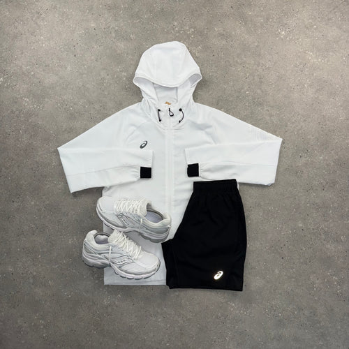 ASICS SPIRAL WINDRUNNER JACKET & SHORT SET - WHITE / BLACK