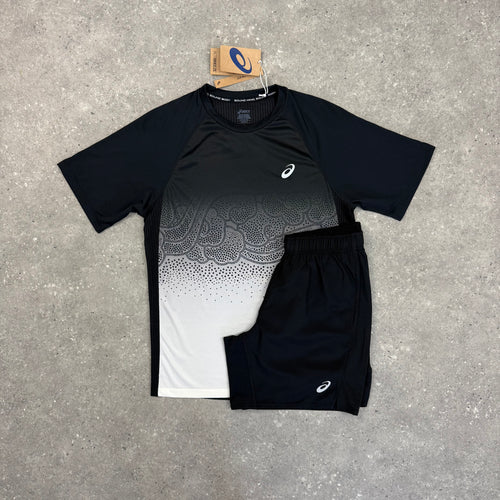 ASICS ROAD FADE T-SHIRT & SHORT SET - BLACK / CREAM