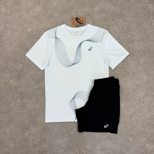 ASICS ASYMMETRIC T-SHIRT & SHORT SET - BABY BLUE / BLACK