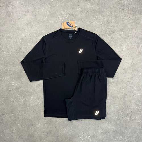 ASICS CORE LONG SLEEVE T-SHIRT & SHORT SET - BLACK