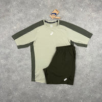 ASICS FUJITRAIL T-SHIRT & SHORT SET - MANTLE GREEN / BROWN STONE