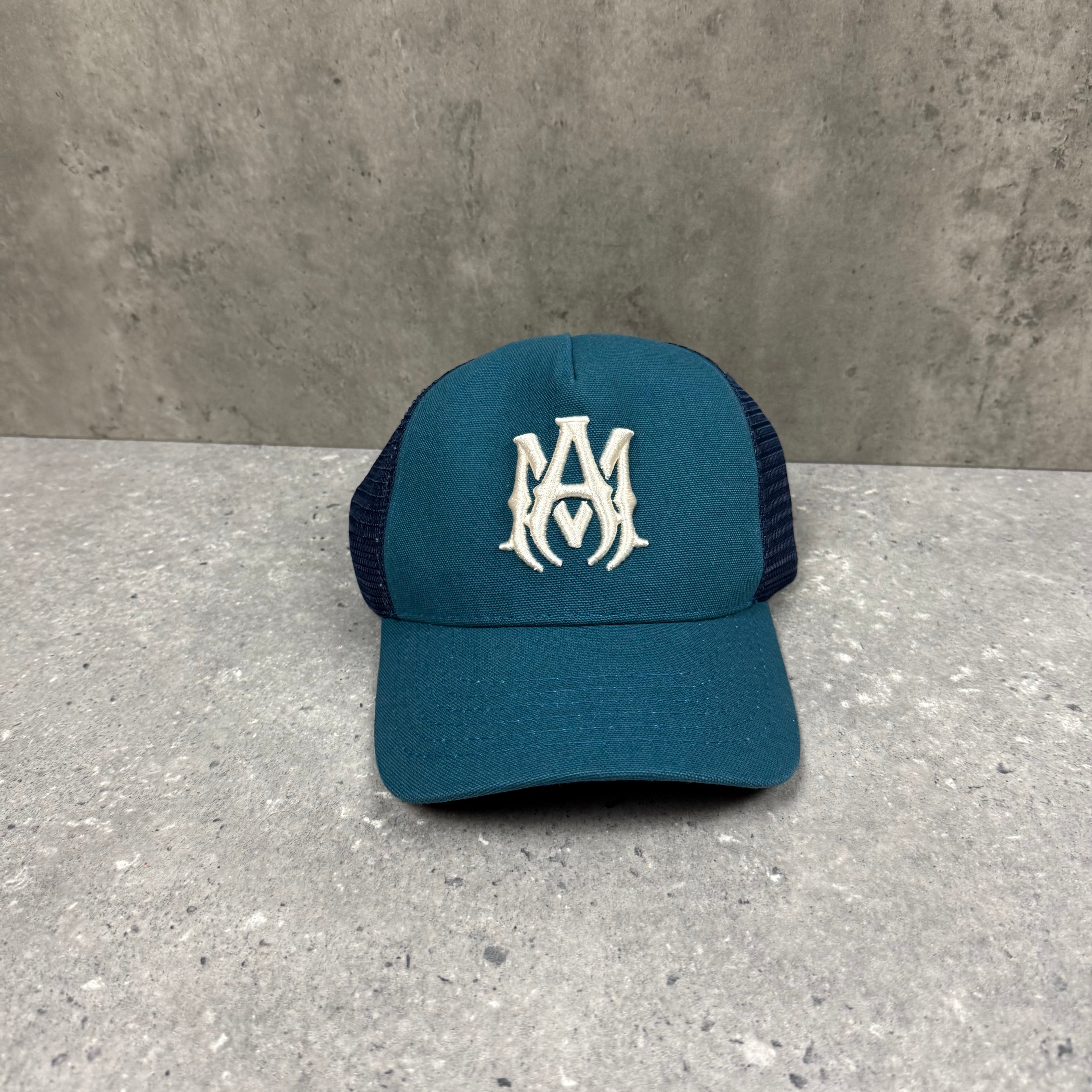 AMIRI TEAL MA LOGO TRUCKER CAP