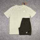 ASICS MINERAL BEIGE JACQUARD T-SHIRT & BROWN SHORTS SET