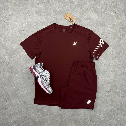 ASICS ICON T-SHIRT & SHORT SET - DARK RED
