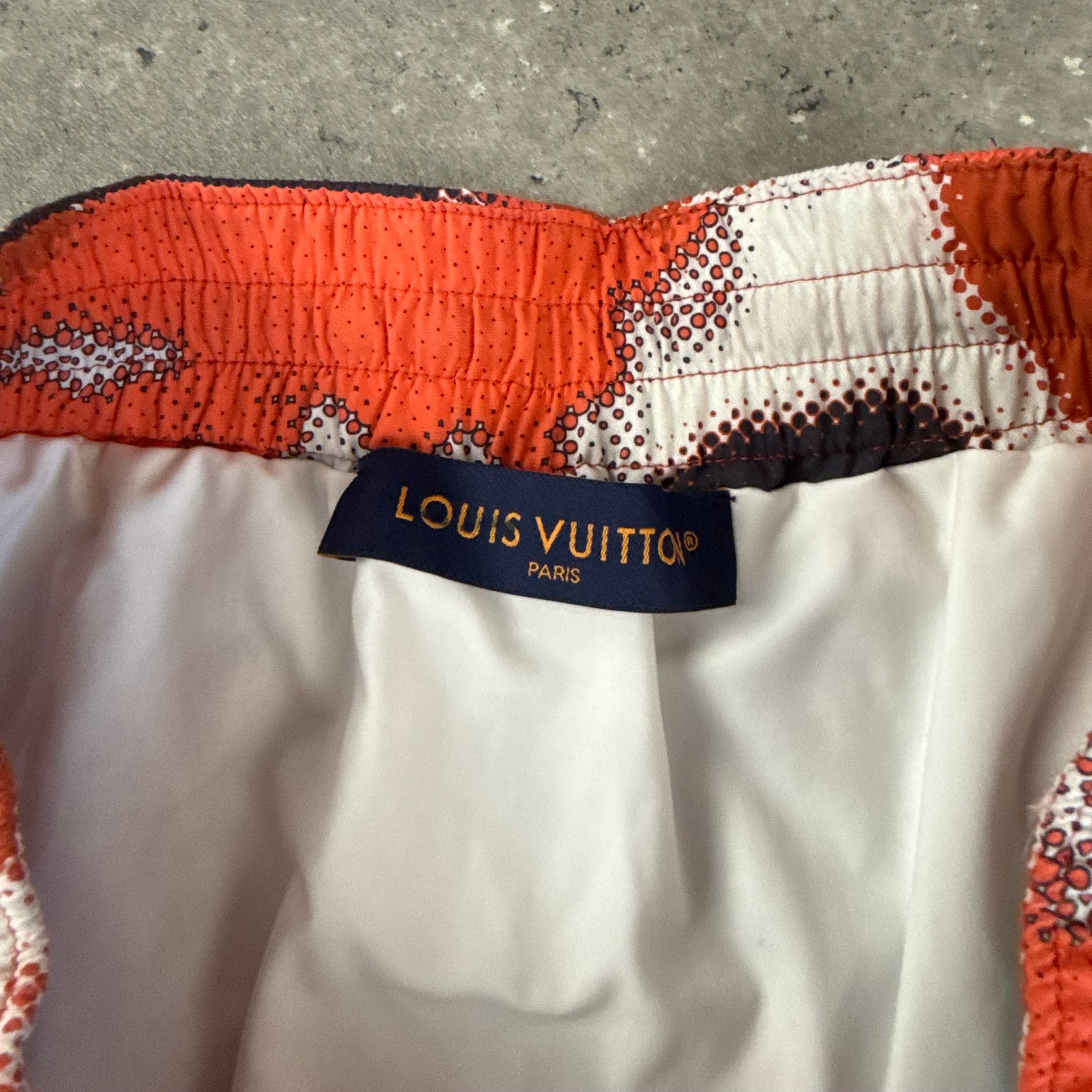 LOUIS VUITTON ORANGE CAMOUFLAGE SWIM SHORTS - (L)