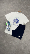 ASICS FUJITRAIL T-SHIRT & CORE SHORTS - CREAM COBALT / NAVY