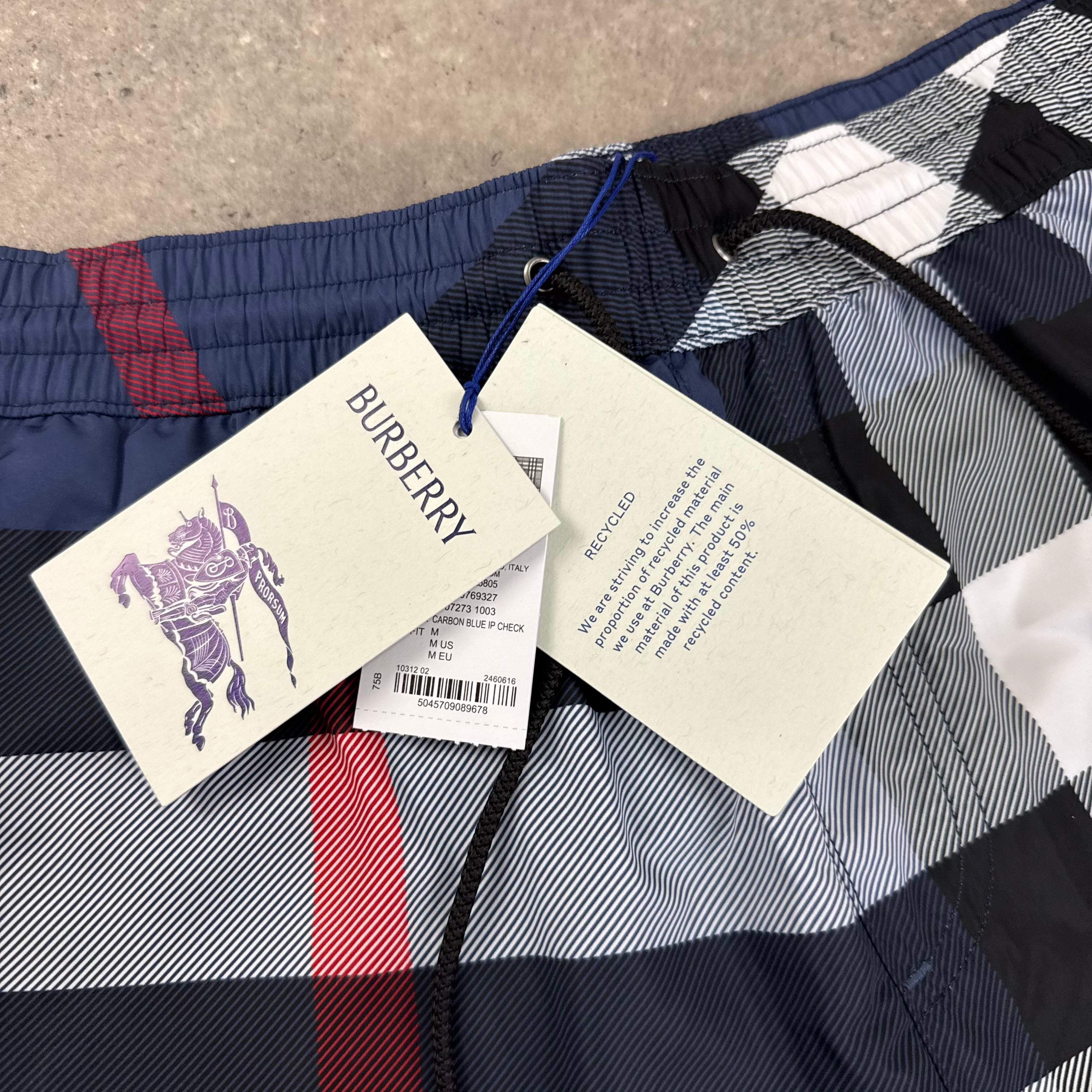 BURBERRY CHECK SWIM SHORTS - NAVY