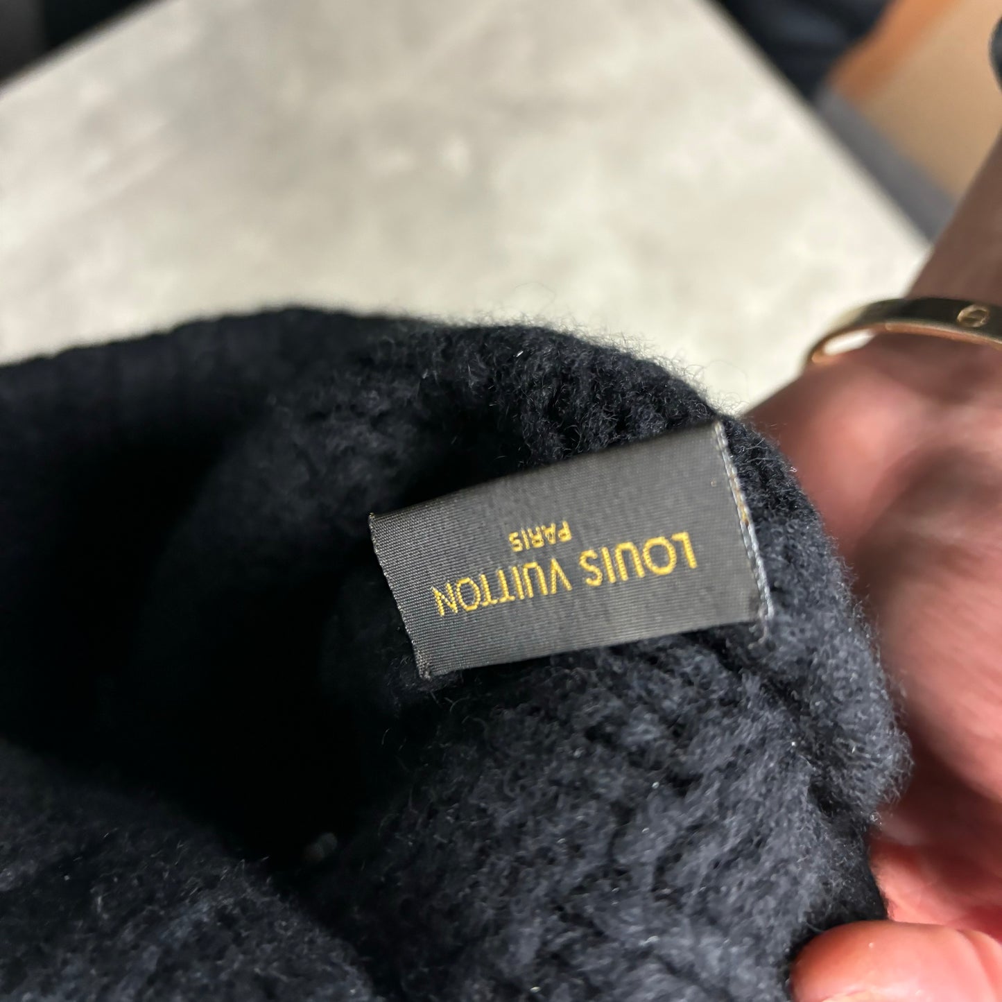 LOUIS VUITTON CASHMERE SCARF & BEANIE SET - BLACK