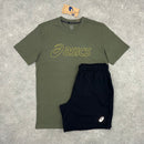 ASICS LOGO T-SHIRT & SHORT SET - MANTLE GREEN / BLACK