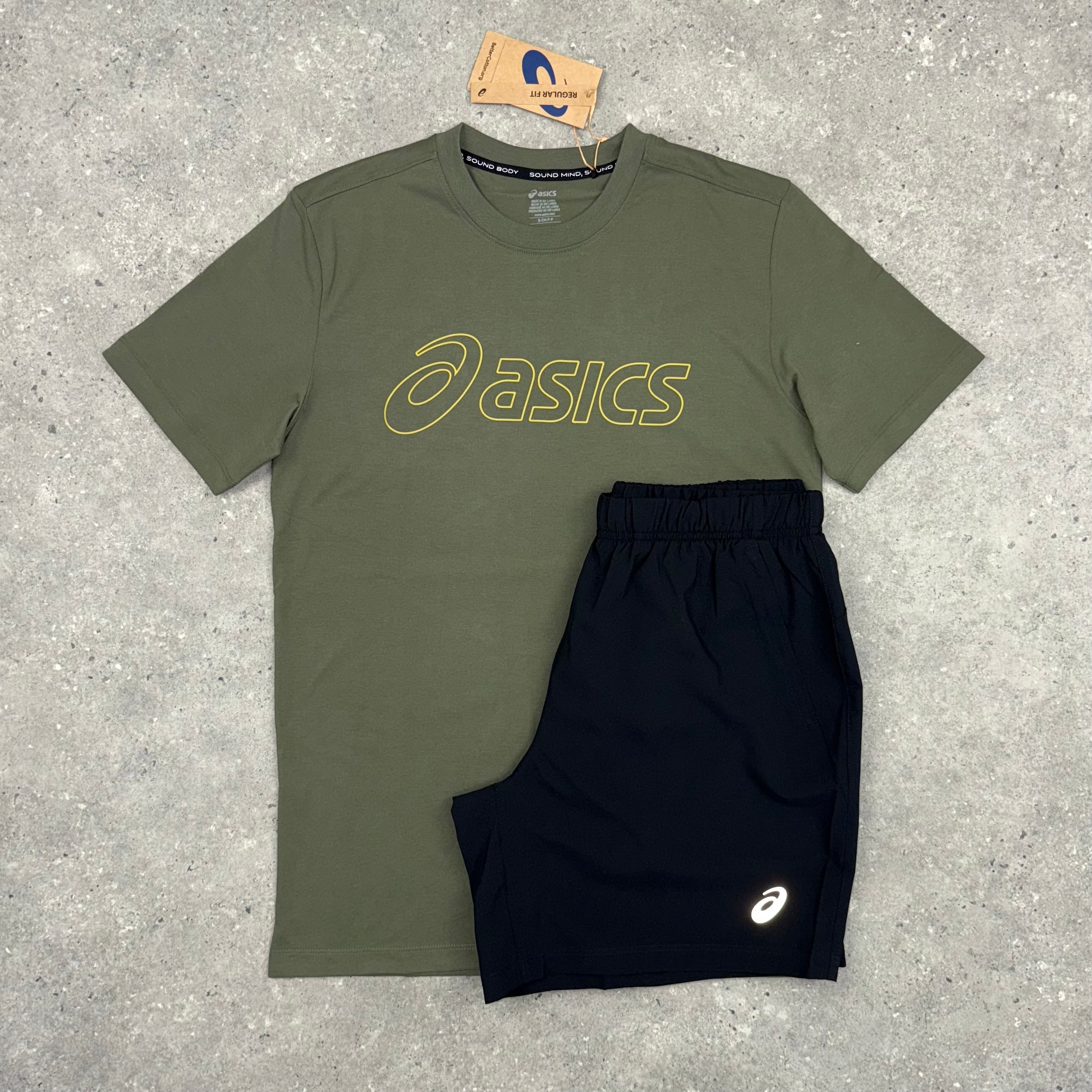 ASICS LOGO T-SHIRT & SHORT SET - MANTLE GREEN / BLACK