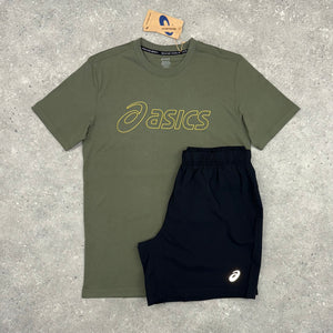 ASICS LOGO T-SHIRT & SHORT SET - MANTLE GREEN / BLACK