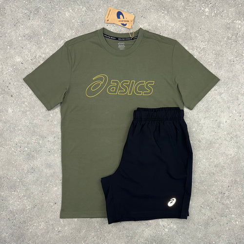 ASICS LOGO T-SHIRT & SHORT SET - MANTLE GREEN / BLACK