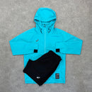 ASICS SPIRAL WINDRUNNER JACKET & SHORT SET - AQUA/BLACK
