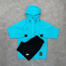 ASICS SPIRAL WINDRUNNER JACKET & SHORT SET - AQUA/BLACK