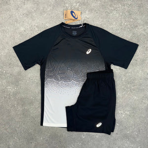 ASICS ROAD FADE T-SHIRT & SHORT SET - BLACK / CREAM