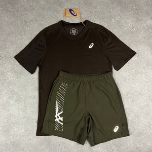 ASICS JACQUARD T-SHIRT & ICON 7” SHORTS - BROWN