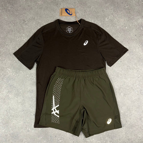 ASICS JACQUARD T-SHIRT & ICON 7” SHORTS - BROWN