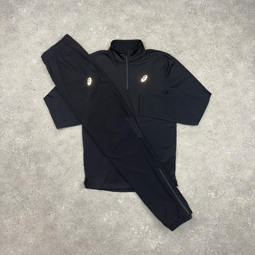 ASICS PERFORMANCE 1/4 ZIP TOP & CORE WOVEN PANT SET - BLACK