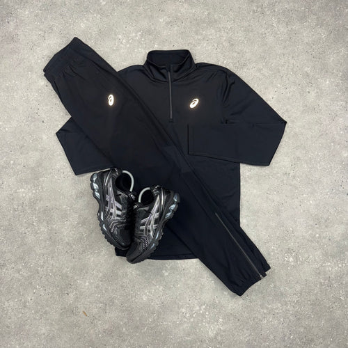 ASICS PERFORMANCE 1/4 ZIP TOP & CORE WOVEN PANT SET - BLACK