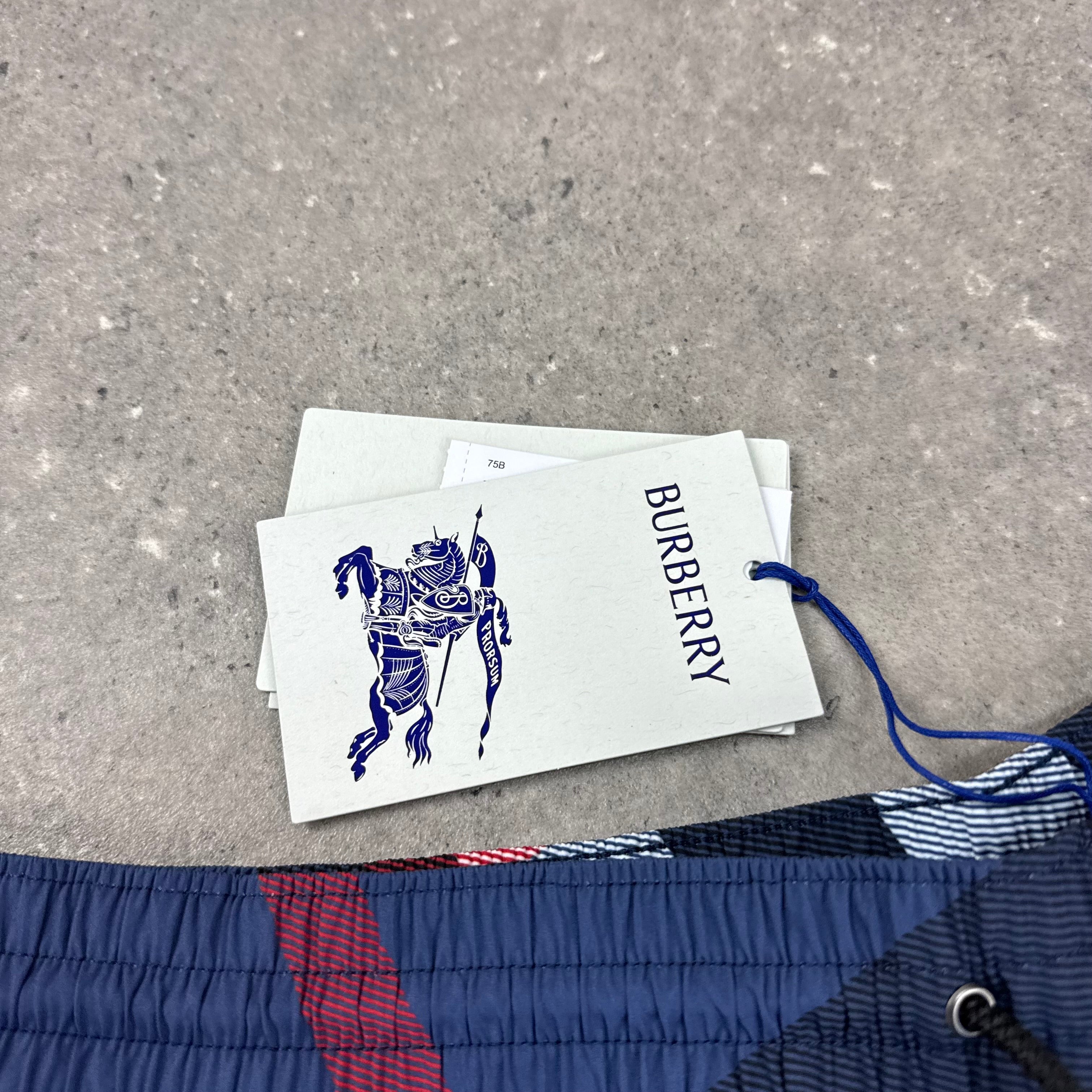 BURBERRY CHECK SWIM SHORTS - NAVY