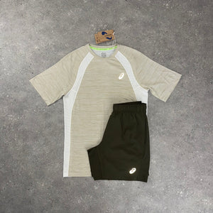 ASICS ROAD T-SHIRT & SHORT SET - BEIGE / BROWN