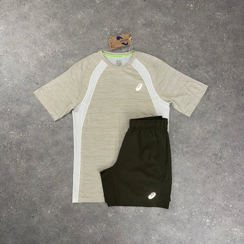 ASICS ROAD T-SHIRT & SHORT SET - BEIGE / BROWN