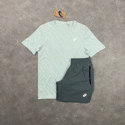 ASICS FOWARD T-SHIRT & PANEL SHORTS SET - COLD MOSS / GREY