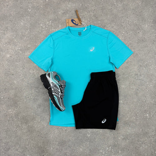 ASICS CORE T-SHIRT & SHORT SET - ENERGY AQUA / BLACK