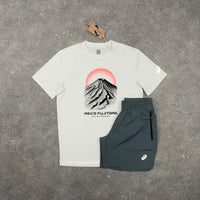 ASICS FUJITRAIL T-SHIRT & PANEL SHORTS SET - CREAM / GREY