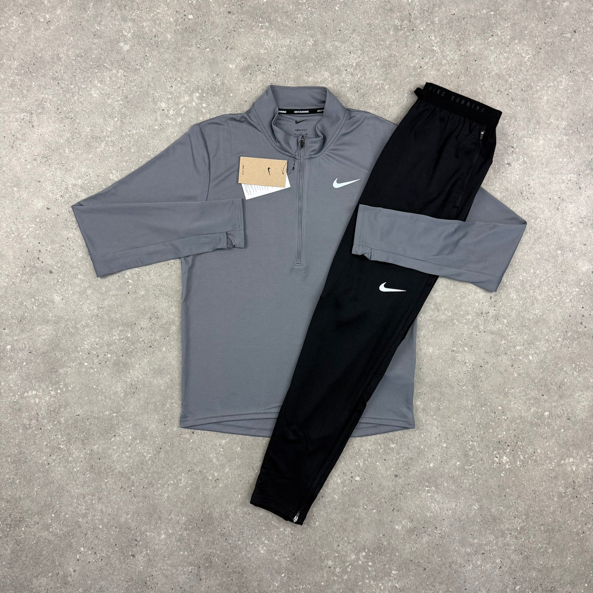 NIKE STRIDE 1/4 ZIP TOP & PANTS SET - GREY / BLACK