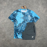 ASICS ARTIC SKY T-SHIRT & PANEL SHORTS SET - BLUE / GREY