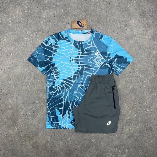 ASICS ARTIC SKY T-SHIRT & PANEL SHORTS SET - BLUE / GREY