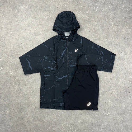 ASICS ENCHANTED WINDRUNNER JACKET & CORE SHORTS SET - BLACK