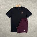 ASICS CORE T-SHIRT & SHORT SET - BLACK / DARK CURRANT