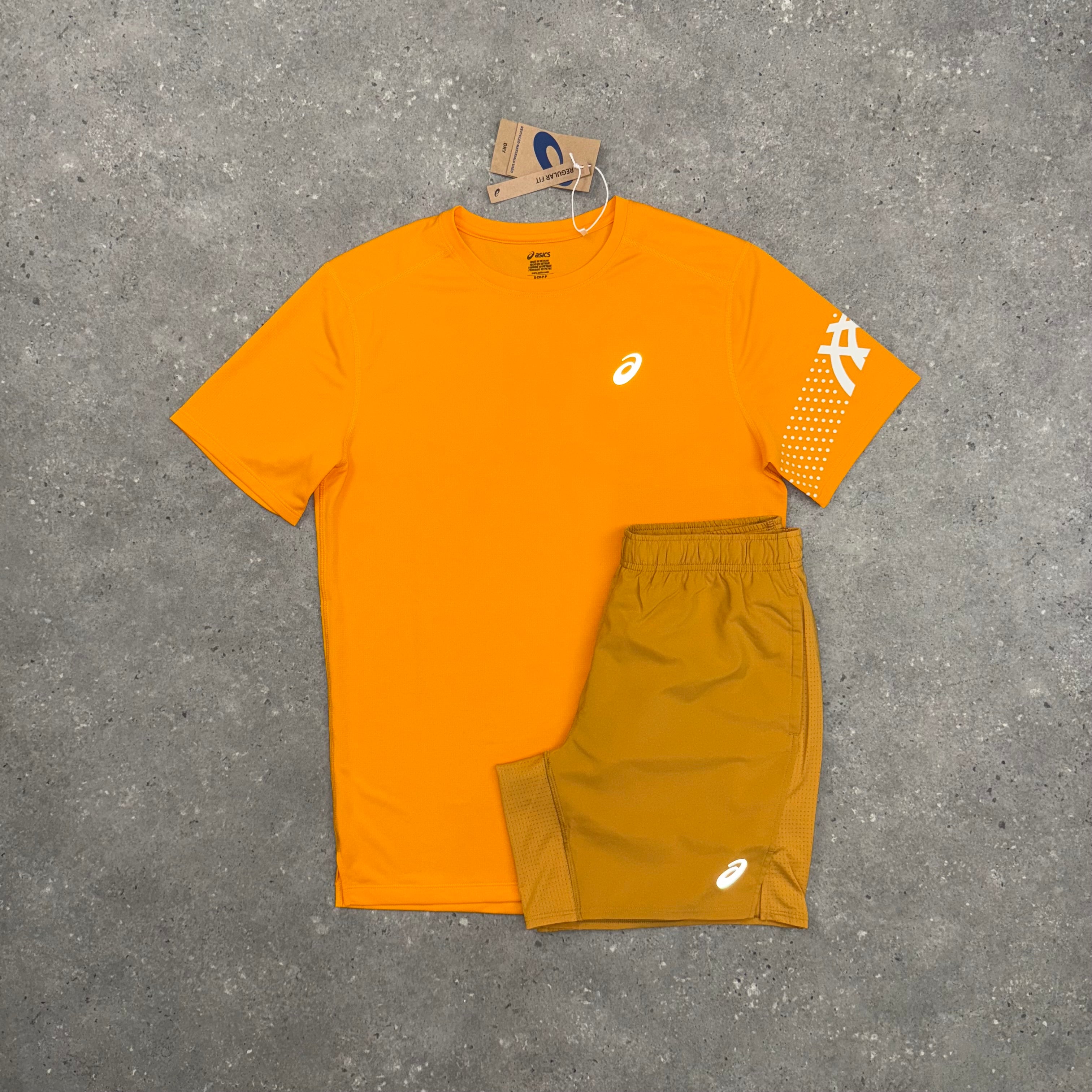 ASICS ICON T-SHIRT & SHORT SET - YAMABUKI ORANGE / SANDSTORM
