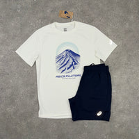 ASICS FUJITRAIL T-SHIRT & CORE SHORTS - CREAM COBALT / NAVY
