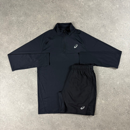 ASICS 1/4 ZIP TOP & SHORT SET - PERFORMANCE BLACK