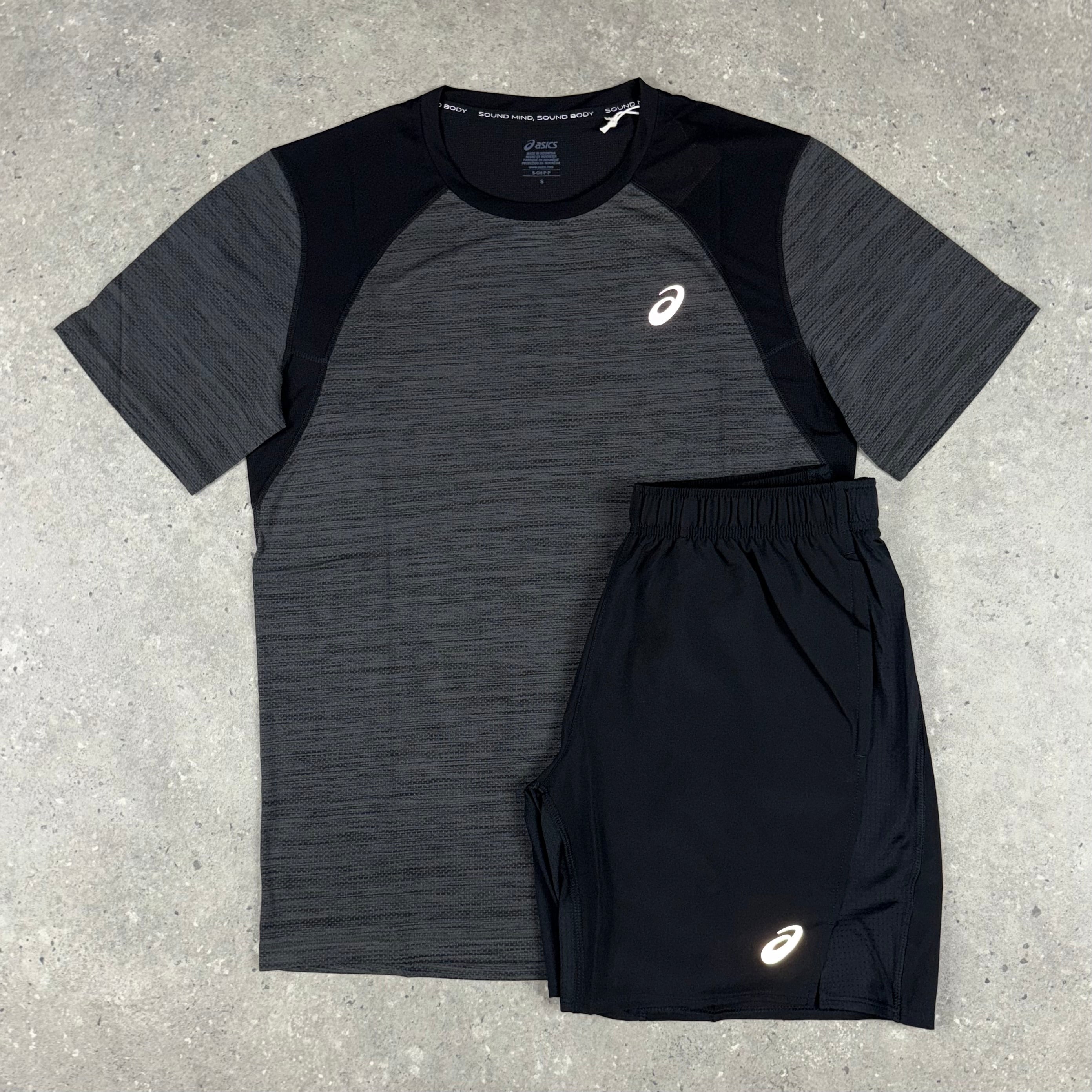 ASICS ROAD T-SHIRT & 7” CORE SHORTS SET - BLACK/GREY