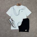 ASICS ASYMMETRIC T-SHIRT & SHORT SET - BABY BLUE / BLACK