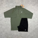 ASICS PERFORMANCE ZIP TOP & SHORT SET - MANTLE GREEN / BLACK