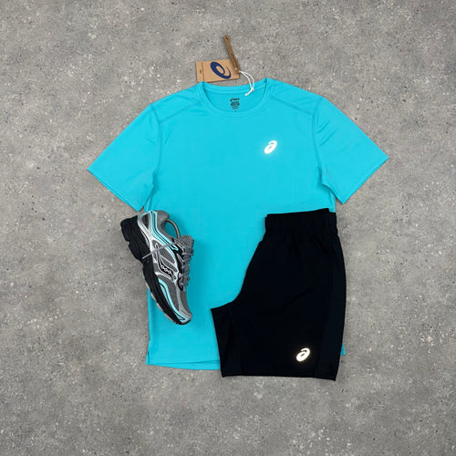 ASICS CORE T-SHIRT & SHORT SET - ENERGY AQUA / BLACK