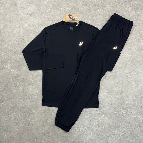 ASICS CORE LONG SLEEVE T-SHIRT & PANT SET - BLACK