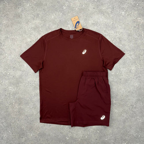 ASICS T-SHIRT & SHORT SET - DARK RED