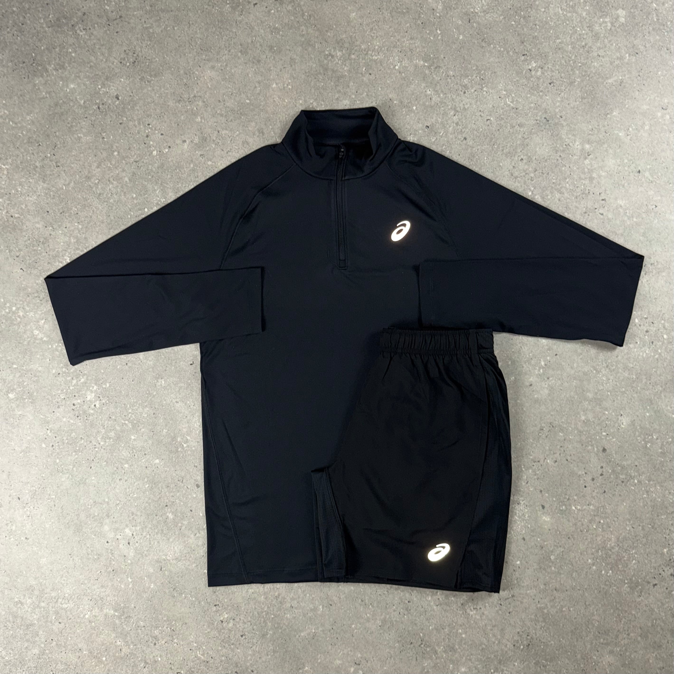 ASICS 1/4 ZIP TOP & SHORT SET - PERFORMANCE BLACK