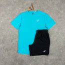 ASICS CORE T-SHIRT & SHORT - ENERGY AQUA / GRAPHITE GREY