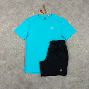 ASICS CORE T-SHIRT & SHORT - ENERGY AQUA / GRAPHITE GREY