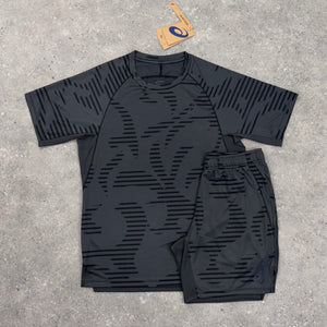ASICS ALL OVER T-SHIRT & SHORT SET - GRAPHITE / BLACK